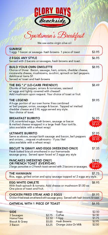 Glory Days Beachside Grill - Seal Beach, CA menu_pic