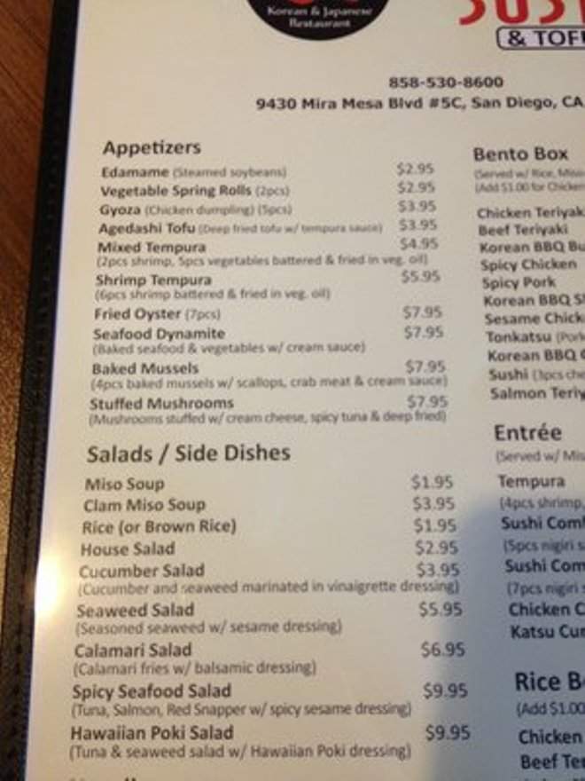 Go Go Sushi & Tofu Korean & Japanese Restaurant - San Diego, CA menu_pic