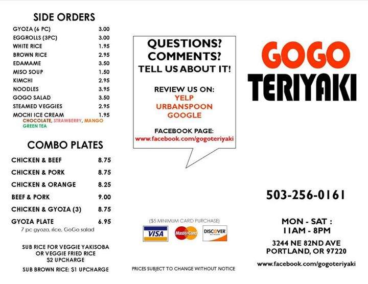 Gogo Teriyaki - Portland, OR menu_pic