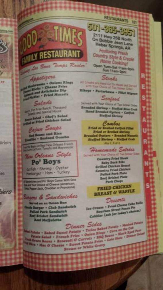 Good Times Family Restaurant - Heber Springs, AR menu_pic