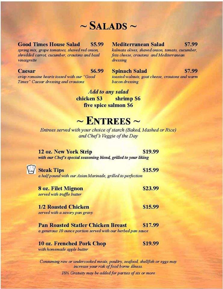 Good Times Restaurant - North Conway, NH menu_pic