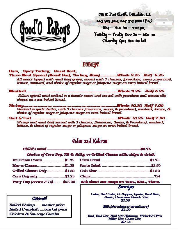Good'O PoBoys - Deridder, LA menu_pic