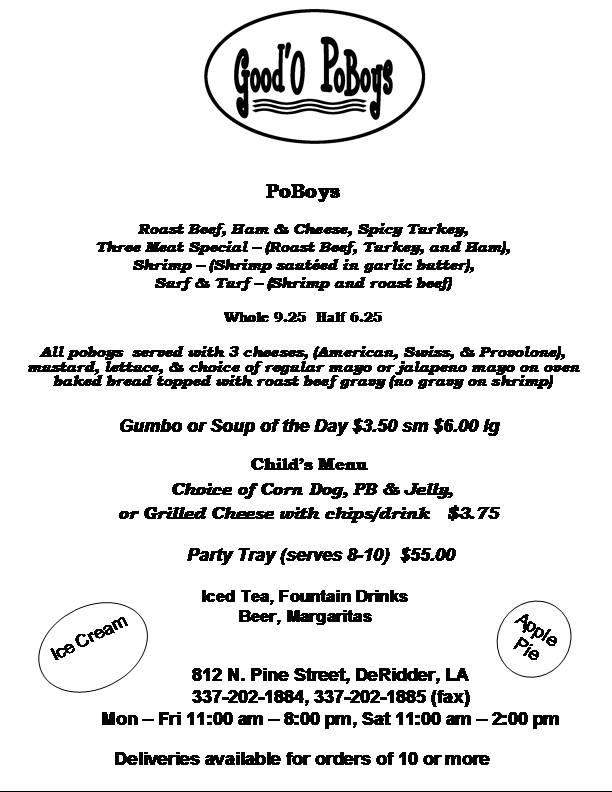 Good'O PoBoys - Deridder, LA menu_pic