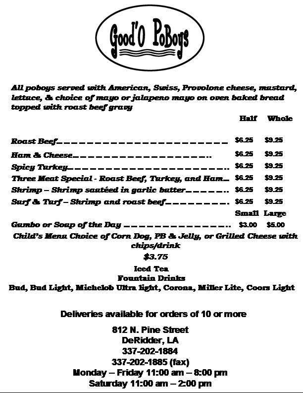 Good'O PoBoys - Deridder, LA menu_pic