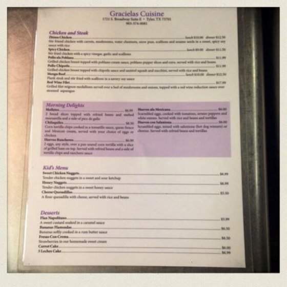 Graciela's Cuisine - Tyler, TX menu_pic