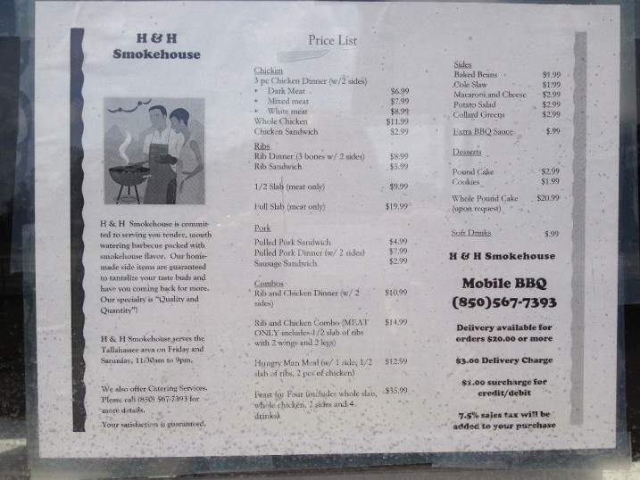 H & H Smokehouse - Tallahassee, FL menu_pic