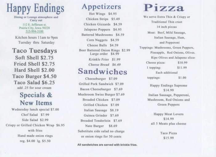 Happy Endings - Prairie City, IA menu_pic