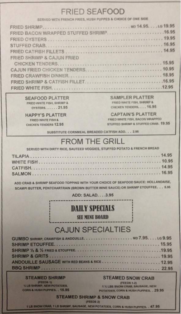 Happy's Fish House - Tyler, TX menu_pic