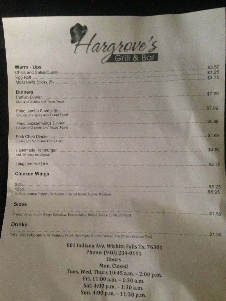Hargrove's Grill and Bar - Wichita Falls, TX menu_pic
