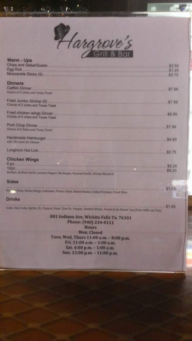 Hargrove's Grill and Bar - Wichita Falls, TX menu_pic