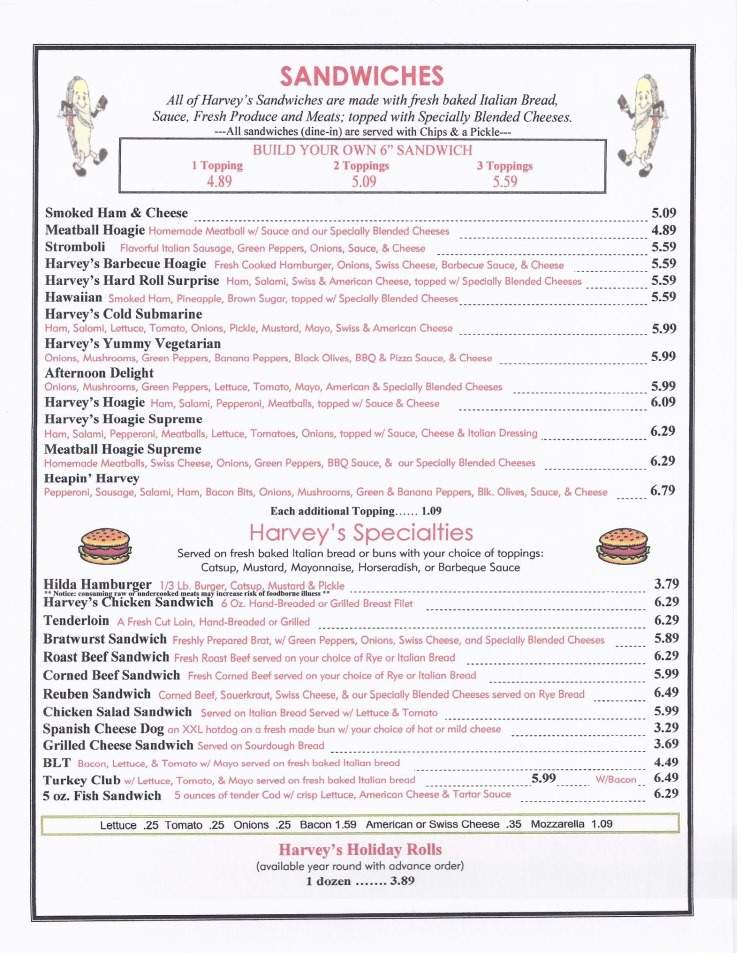 Menu of Harvey Hinklemeyers in Wabash, IN 46992