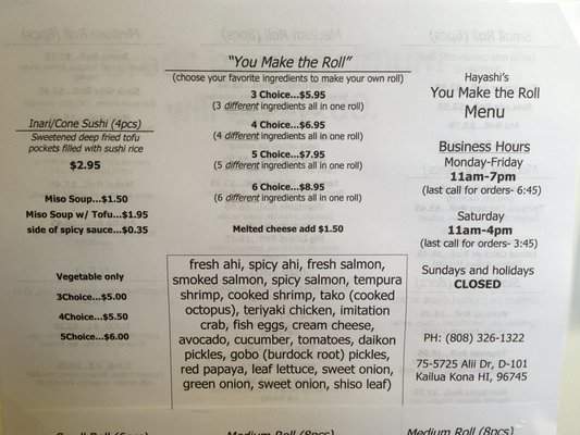 Hayashi's You Make Da Role - Kailua Kona, HI menu_pic