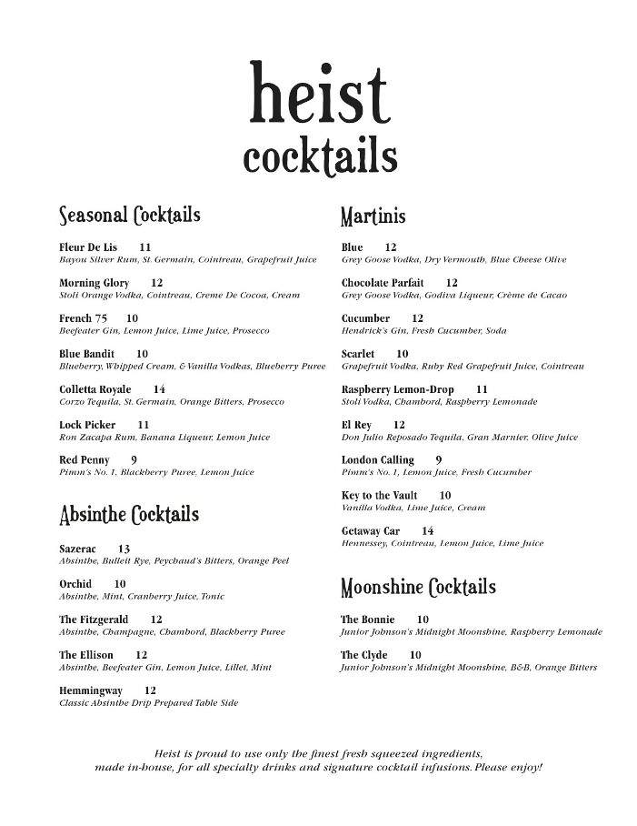Heist - Lake Charles, LA menu_pic