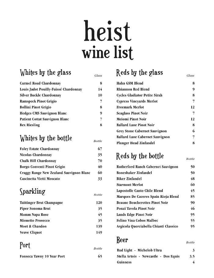 Heist - Lake Charles, LA menu_pic