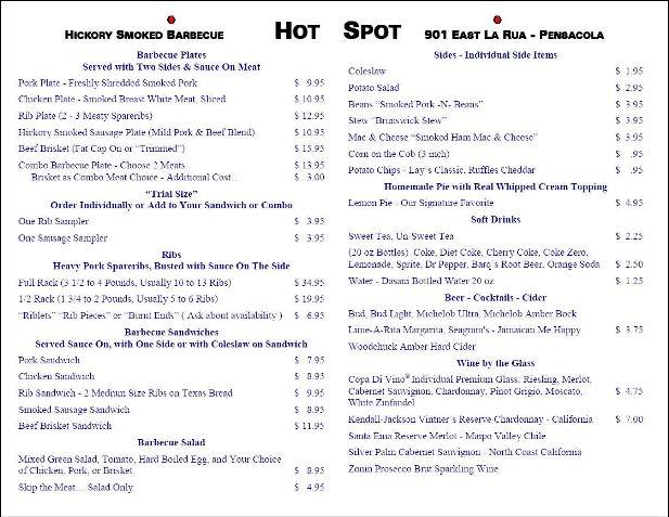 Hot Spot Barbecue - BBQ - Pensacola, FL menu_pic