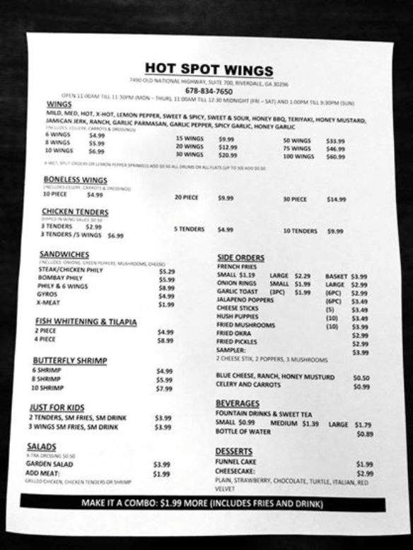 Hot Spot Wings - Riverdale, GA menu_pic