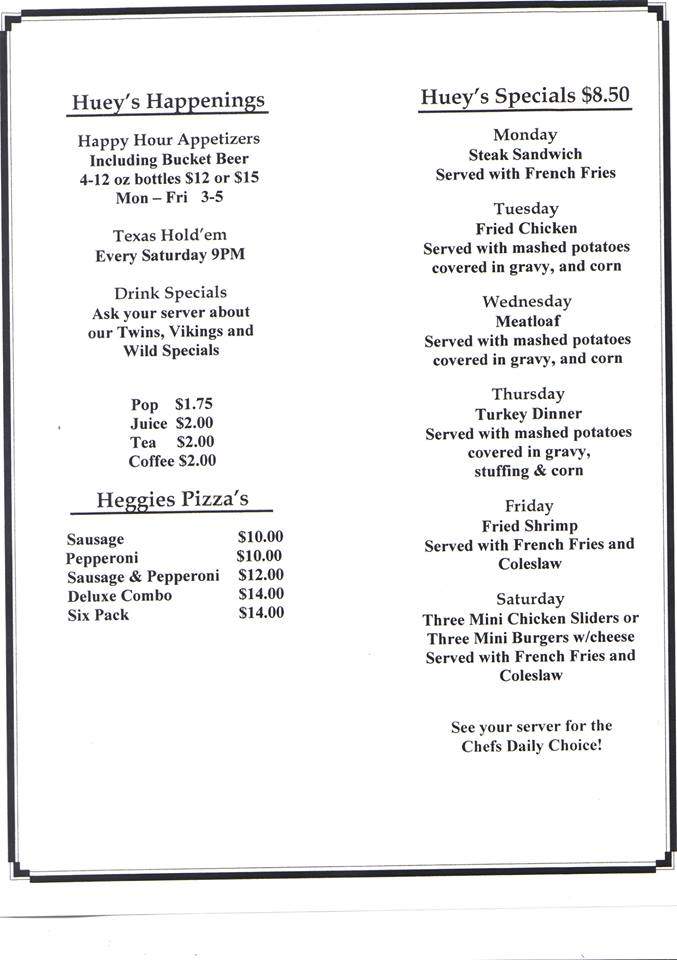 Huey's Saloon - Saint Paul, MN menu_pic
