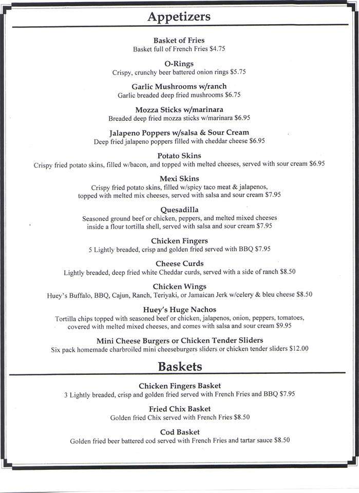 Huey's Saloon - Saint Paul, MN menu_pic