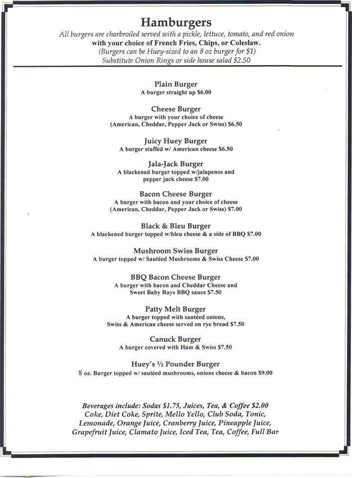 Huey's Saloon - Saint Paul, MN menu_pic
