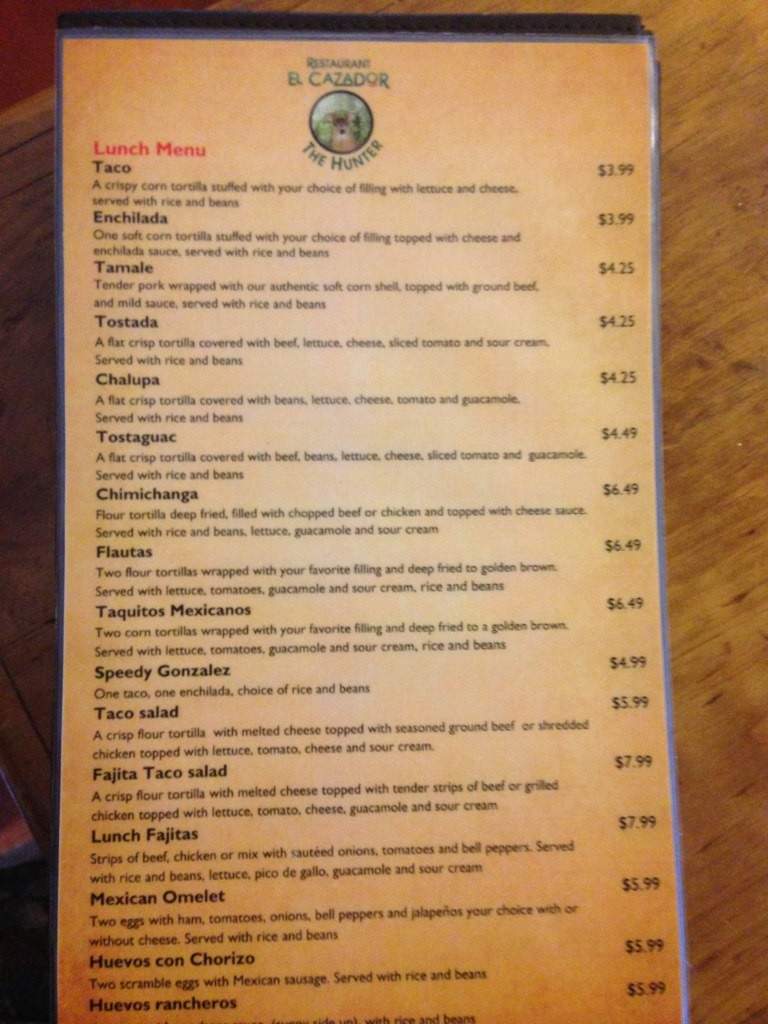 Hunter El Cazador - Lincoln, AR menu_pic