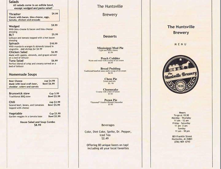 Huntsville Brewery - Huntsville, AL menu_pic