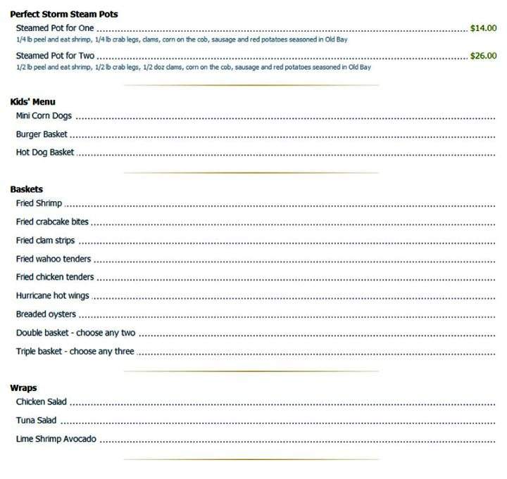 Hurricane Alley's - Carolina Beach, NC menu_pic
