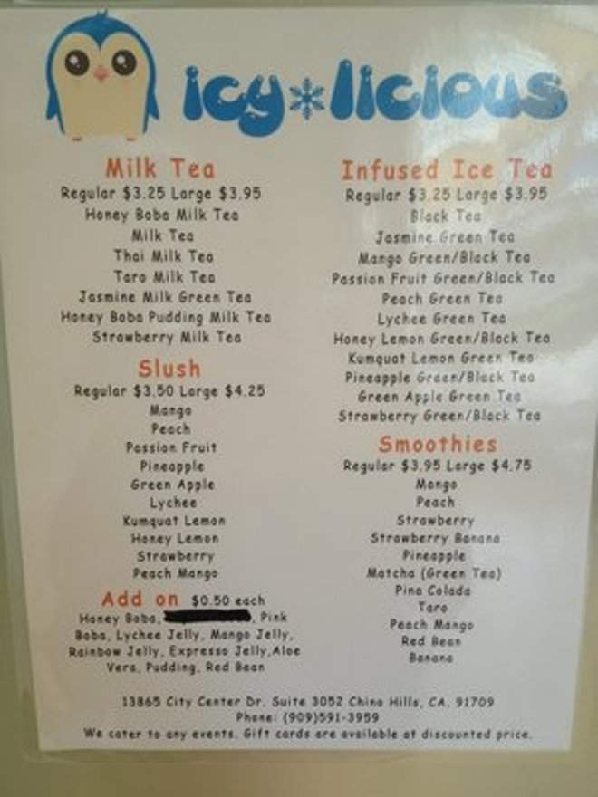 Icy Licious - Chino Hills, CA menu_pic