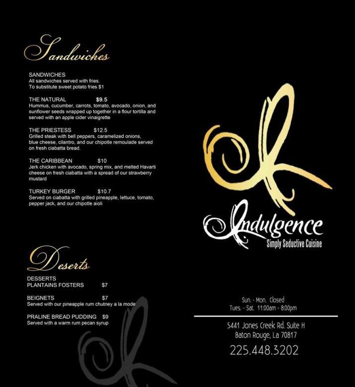 Indulgence Restaurant - Baton Rouge, LA menu_pic