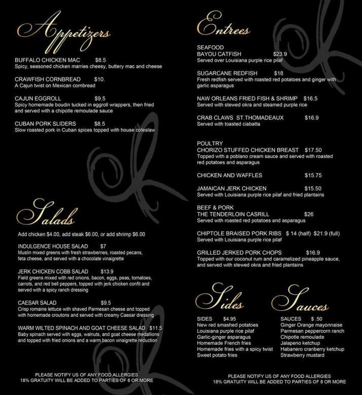 Indulgence Restaurant - Baton Rouge, LA menu_pic