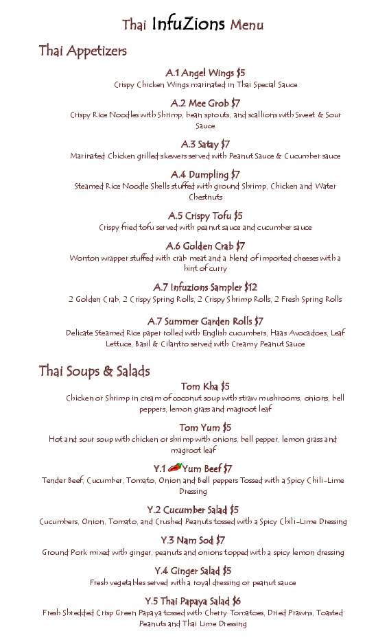 Infuzions Thai & Vietnamese Restaurant - Sarasota, FL menu_pic