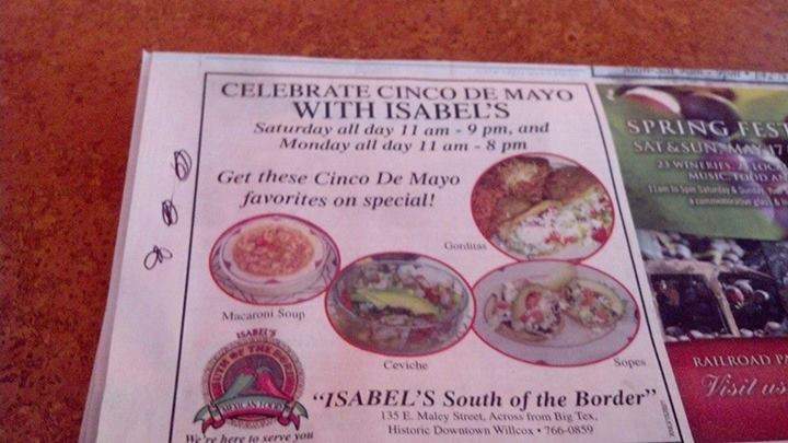 Isabel's South of the Border - Willcox, AZ menu_pic