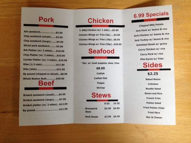 Jasper's Bar-B-Que - Vidalia, GA menu_pic