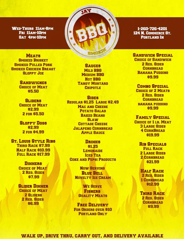Jay Smokin' BBQ - Portland, IN menu_pic