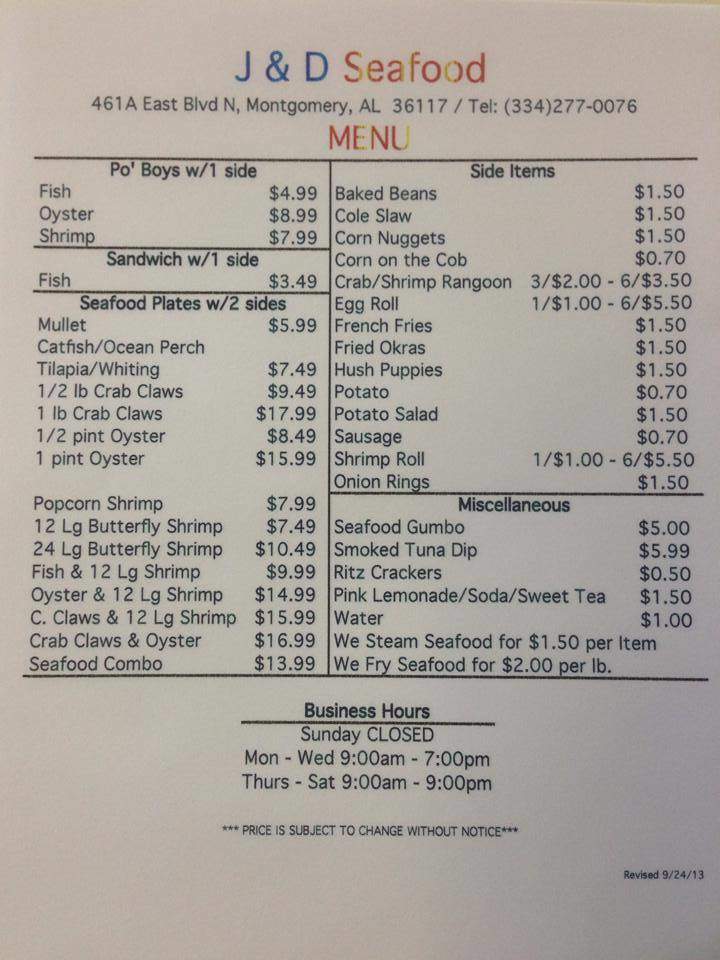 JD's Seafood Bistro - Montgomery, AL menu_pic