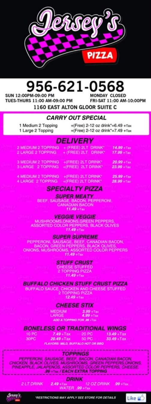 Jersey's Pizza - Brownsville, TX menu_pic
