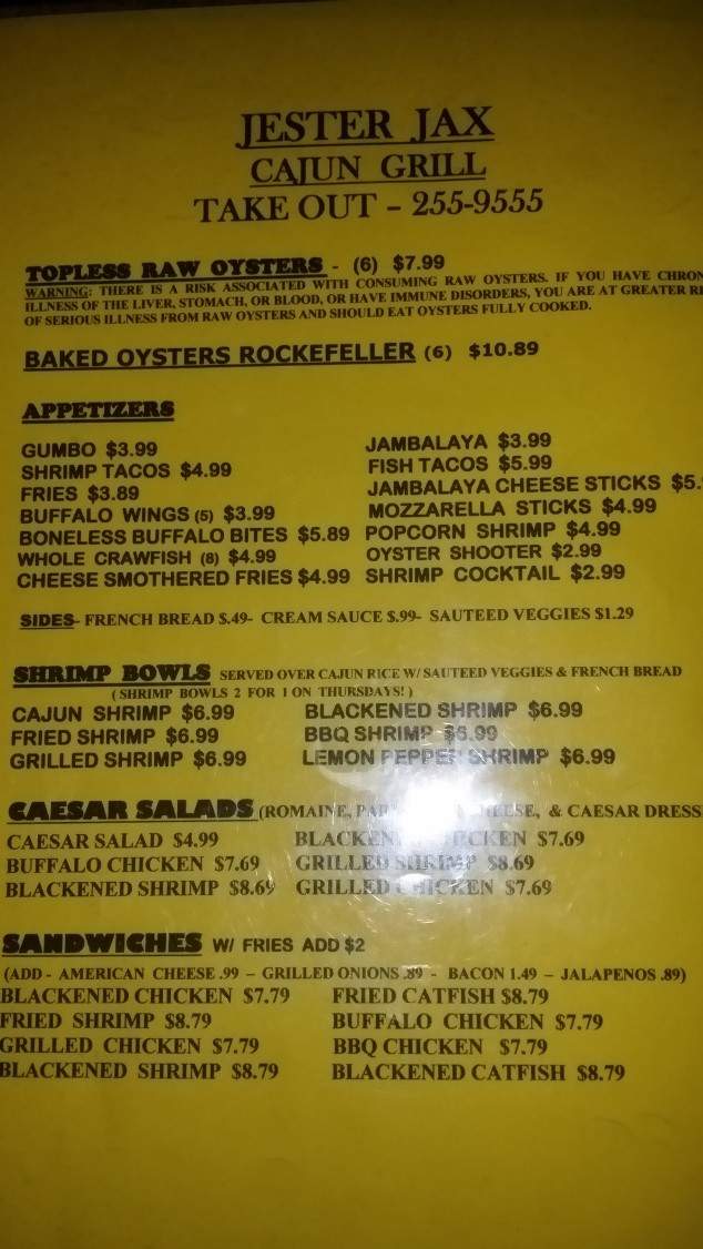 Jester Jax Cajun Bar & Grill - El Paso, TX menu_pic