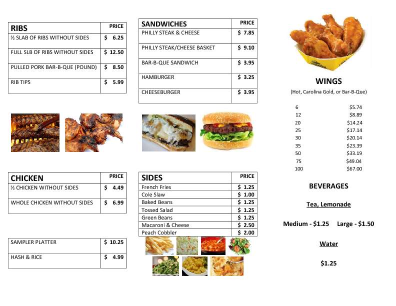 JK's House of Ribs - Manning, SC menu_pic