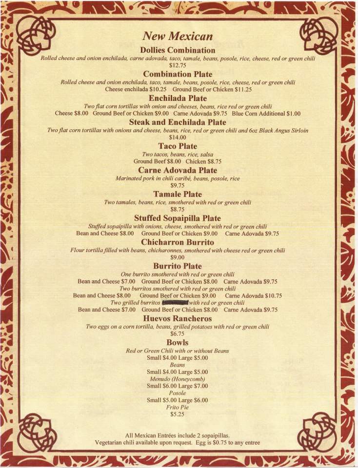 Joe B's Restaurant - Espanola, NM menu_pic