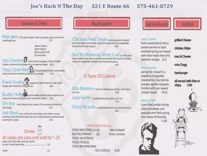 Joe's Back N The Day - Tucumcari, NM menu_pic