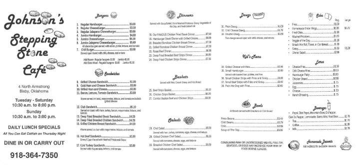 Johnson's Stepping Stone Cafe - Bixby, OK menu_pic