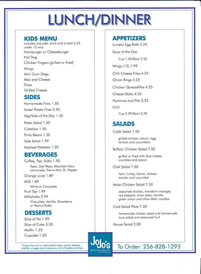 JoJo's Restaurant - Meridianville, AL menu_pic
