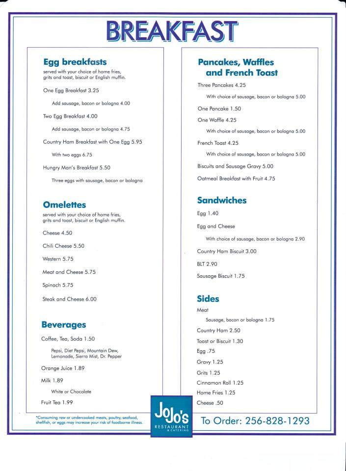 JoJo's Restaurant - Meridianville, AL menu_pic