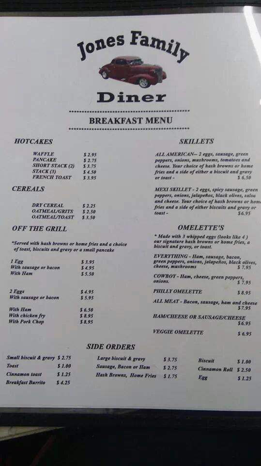 Jones Family Diner - Mannford, OK menu_pic