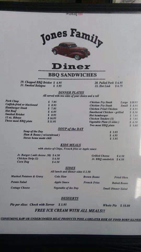 Jones Family Diner - Mannford, OK menu_pic