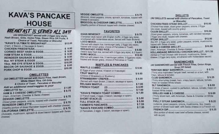 Kava's Pancake House - Anchorage, AK menu_pic