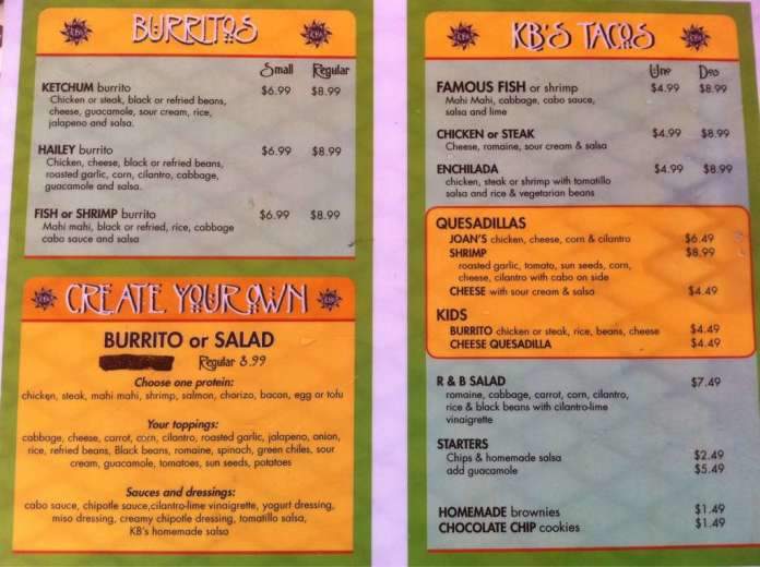 KB's Burrito Stand - Ketchum, ID menu_pic