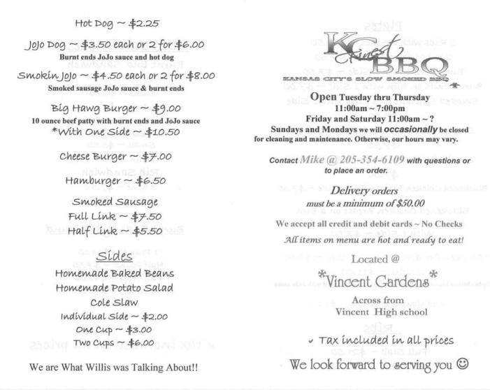 Kc's Finest BBQ - Vincent, AL menu_pic