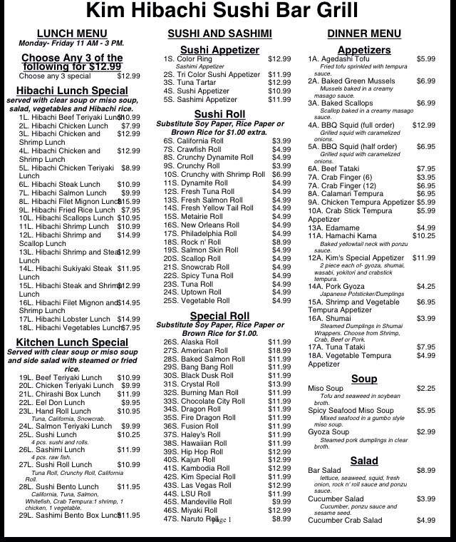Kim Hibachi Sushi Bar and Grill - Mandeville, LA menu_pic