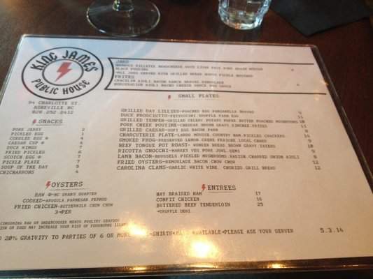 King James Public House - Asheville, NC menu_pic