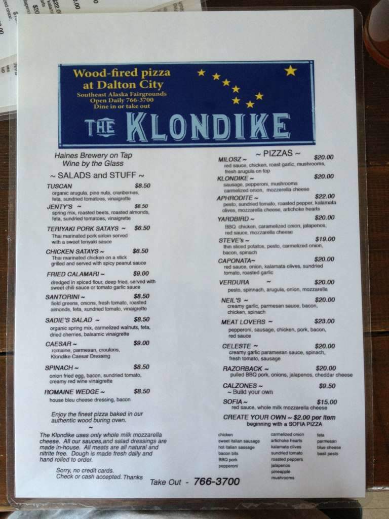 Klondike Saloon & Restaurant - Haines, AK menu_pic